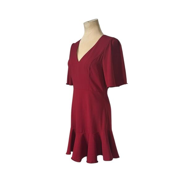 Forever 21 burgundy bell sleeves flouncy hem sheath mini dress size Small - Picture 8 of 15